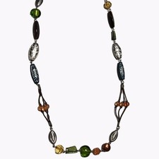Boho Gemstone Beaded Necklace Colorful Silver Tone Artisan Fashion Jewelry Women