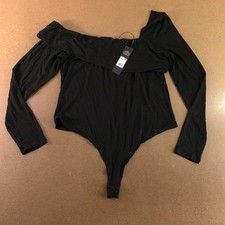 Fashion Nova Womens 1X Black Stretch Long Sleeve Gia One Shoulder Bodysuit NWT