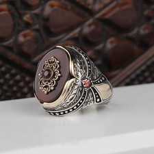    925 Sterling Silver Ring with Agate  Ornate Vintage Design