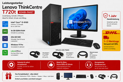 Komplett-Set Home Office PC ThinkCentre  Win11  Intel 8th 256GB SSD 16GB USB-C