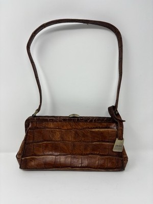 DKNY Vintage Alligator Brown Pressed Leather Shoulder Bag Purse