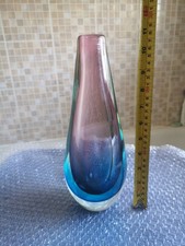 Murano Blue Pink Purple Clear Teardrop Bud Glass Vase 11 Inches 2.62kg Vintage
