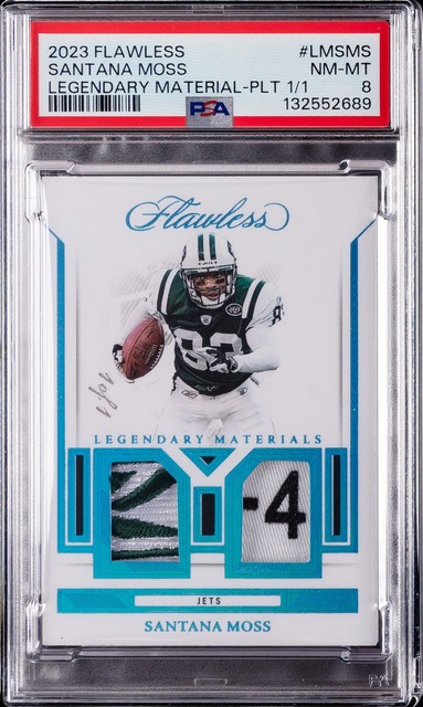 2023 PANINI FLAWLESS LEGEND MATERIALS PLATINUM 1/1 #LMSMS SANTANA MOSS 1/1 PSA 8