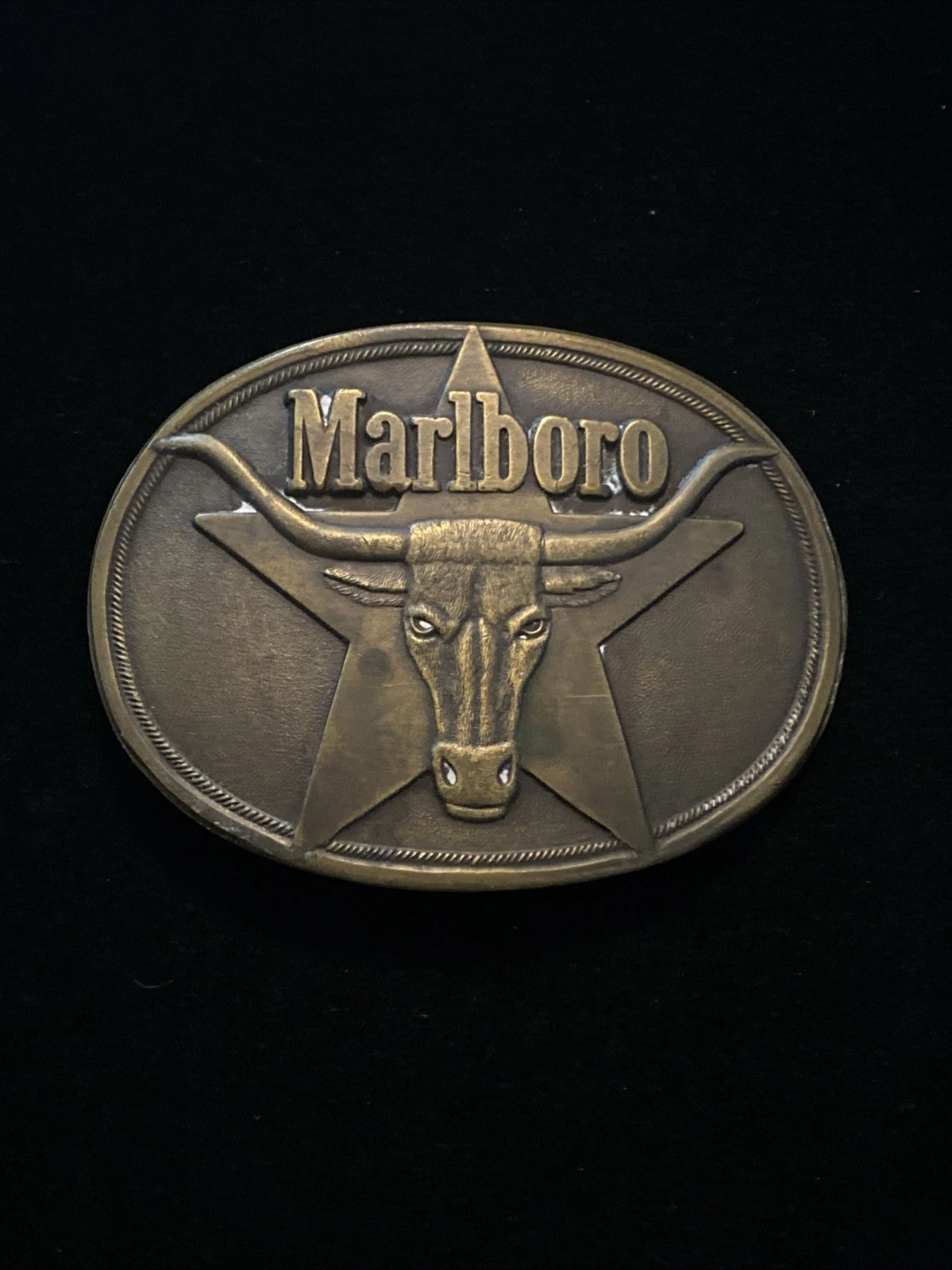 Marlboro Solid Brass Belt Buckle Vintage 1987 Philip Morris 3.25” X 2.25”