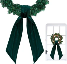 Wreath Sash for Front Door 4.5" x 56" Dark Green Velvet Wreath Sash for Embroide