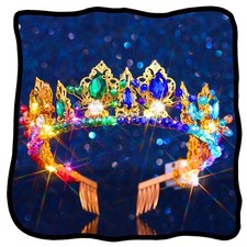 Led Colorful Crystal Crown Light up Headband with Combs Rave Festival Hair Ac...