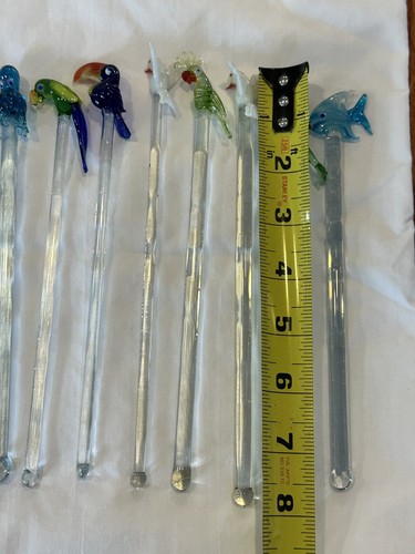 Hand Blown Glass Swizzle Sticks Drink Stirrers Tropical Octopus Birds Fish Tiki - Picture 7 of 7
