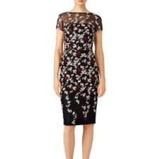 David Meister Womens Size 6 Falling Petal Black Floral Embroidered Sheath Dress