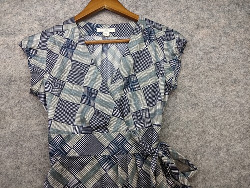 Banana Republic Wrap Dress Womens 2 P Gray Blue Geometric Cap Sleeve - Picture 5 of 13
