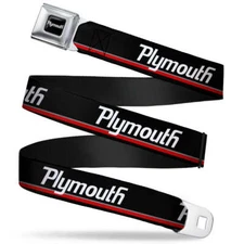 Dodge Plymouth Logo Black Webbing Seatbelt Chrome Buckle Belt Official Licensed