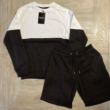 Mens Tracksuit Sweatshirt  Shorts Set Black Medium RRP  50 Boohoo Man Set