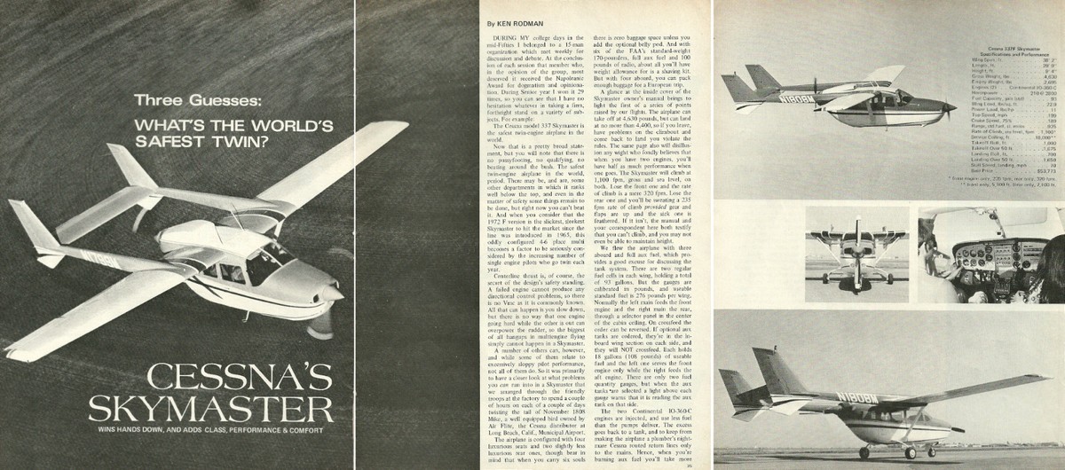 1970s print photo article CESSNA SKYMASTER Pusher puller Twin