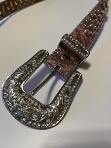 Nocona Girl's Belt Size 22 Pink Glitter Horseshoe Rhinestones Rodeo EUC