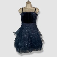 Betsy  Adam Women's Blue Glitter Mesh Tulle Straight Neck Dress Size 4