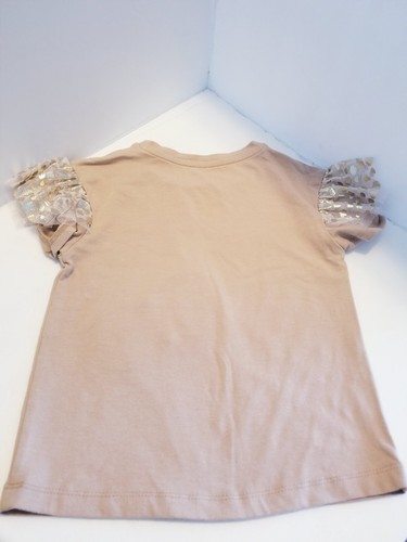 Hello kitty TD Girl's T-Shirt Sz 5 Tan Beige Brown Lace Animal Print Fur Sparkle - Picture 2 of 3