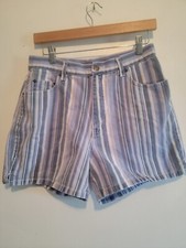 Vintage Bill Blass Women's Lilac Blue Striped Denim Shorts Size 10 High Rise 80s