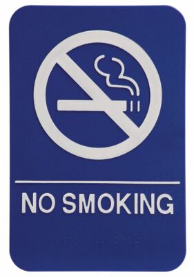 ADA Sign, NO SMOKING, Blue, with Braille text 6''x9''