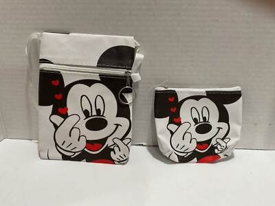 Mickey Mouse Kids Crossbody Pouch And Coin Purse New White