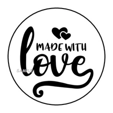 30 MADE WITH LOVE ENVELOPE SEALS LABELS STICKERS 1.5" ROUND HANDMADE HEARTS