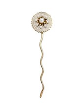 Faux Pearl Vintage Round White Enamel Wavy Hair Stick Pin L631