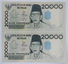 Indonesia Banknotes 20000 20,000 Rupiah 1998/2001 x 2PCS-(UNC)-P.138