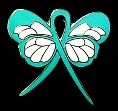 Teal Awareness Lapel Pin Ribbon Butterfly Cancer Cause Ovarian PTSD New
