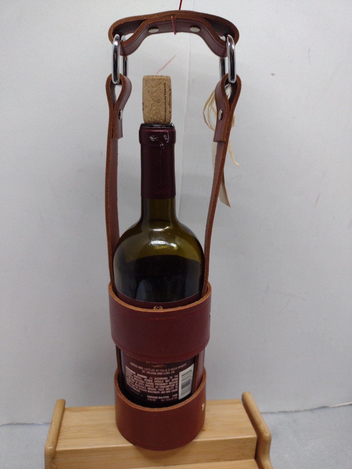 Triple LLL Genuine Brown Leather Wine Single Bottle Caddy O Carrier/Protector