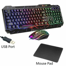 Computer Desktop Gaming Keyboard and Mouse Mechanical Feel RGB Led Light Backlit