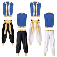 Men Dance Outfit Arabian Vest With Long Pants Role Play Shiny Costume Cosplay