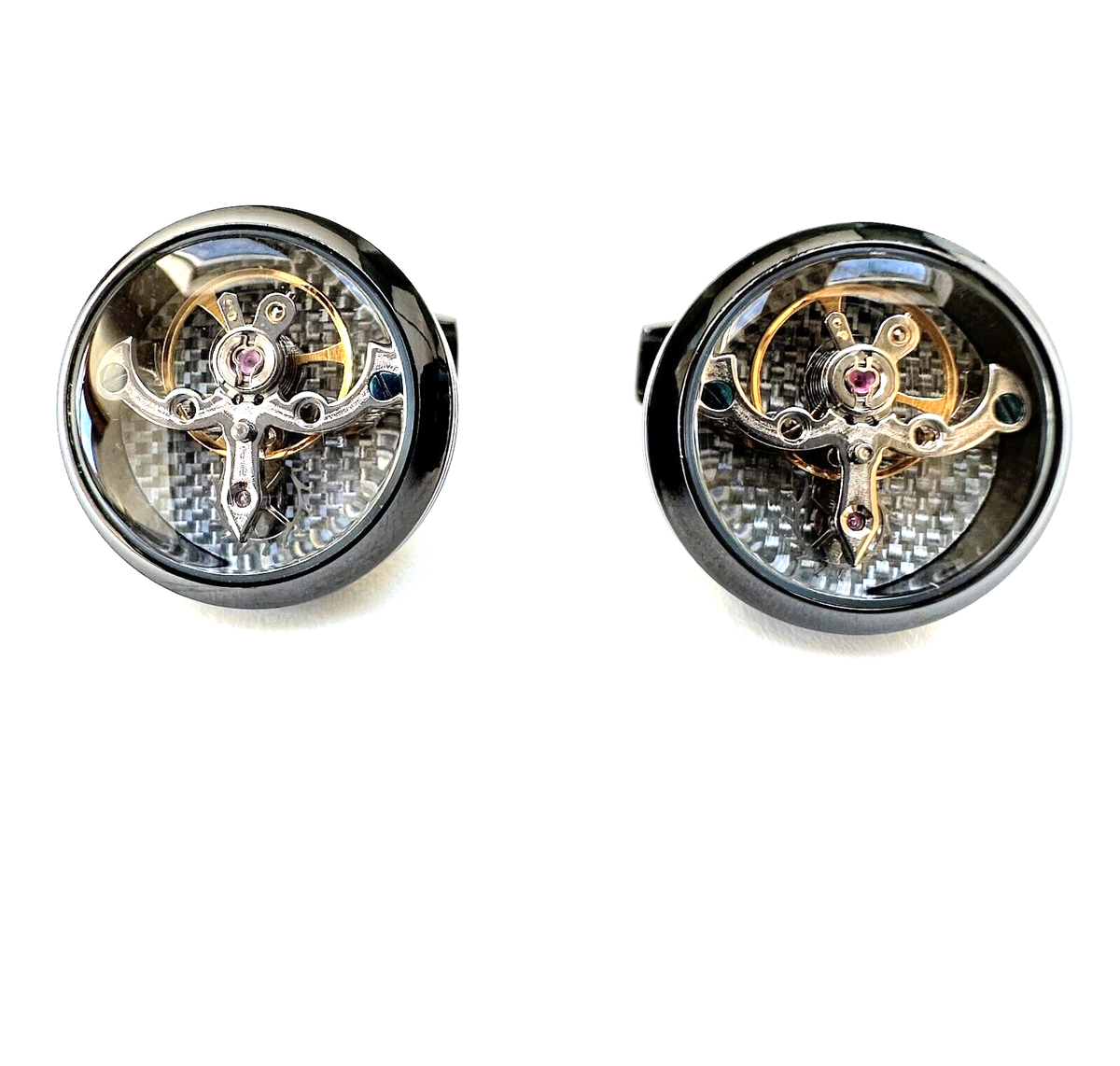 TF est 1968 Genève Suisse Tourbillon Cufflinks Black PVT Plated