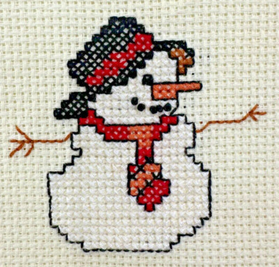 Cross Stitch Multicolor Whimsical Mister Snowman Holiday Finished Piece