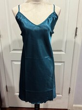 Wmn's Lingerie Satin Nightgown Slip Blue Teal Thin  Soft Sz 2XL 33"Lx22"W