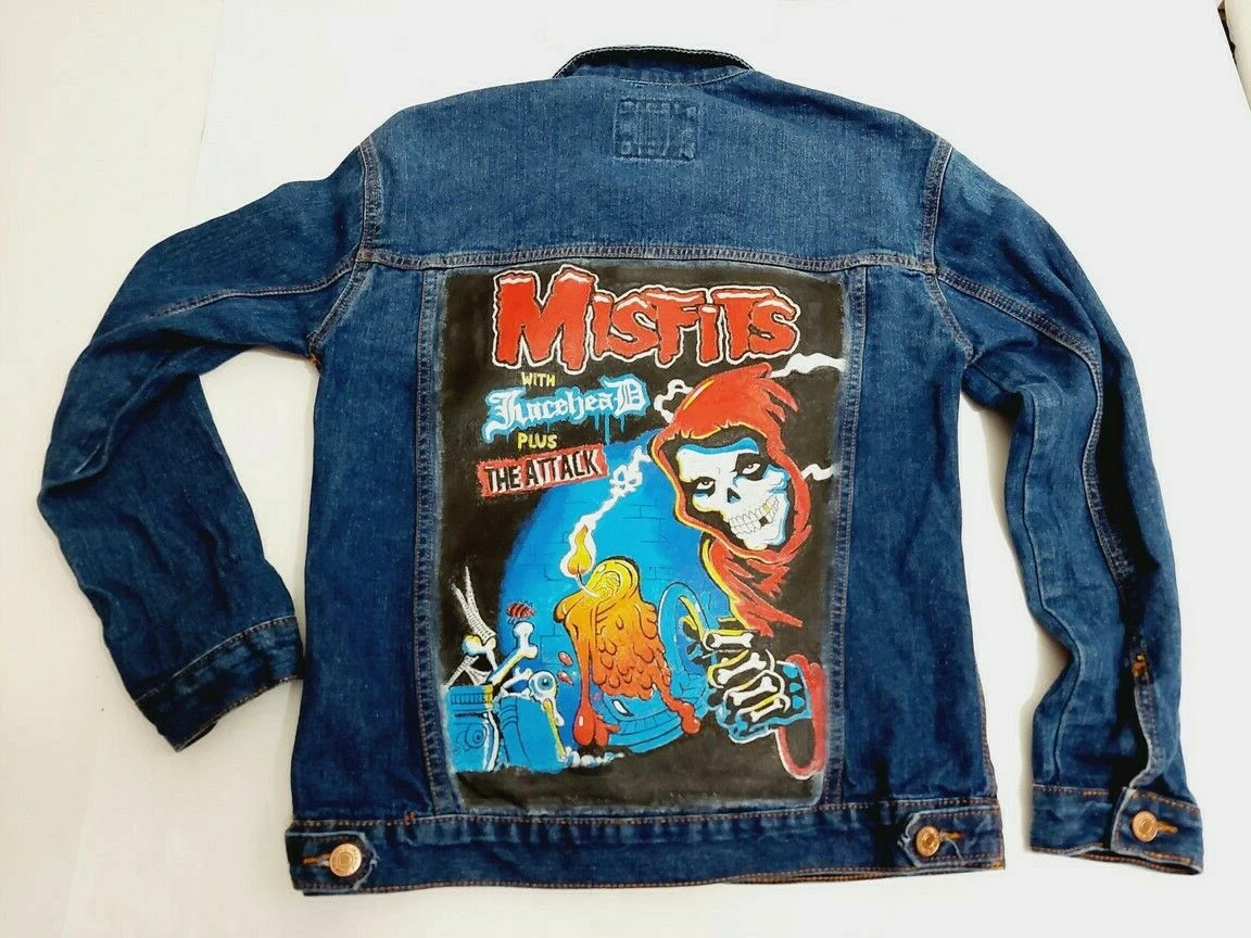 Custom Painted Denim Jacket - Misfits - Size S - See for Measurements