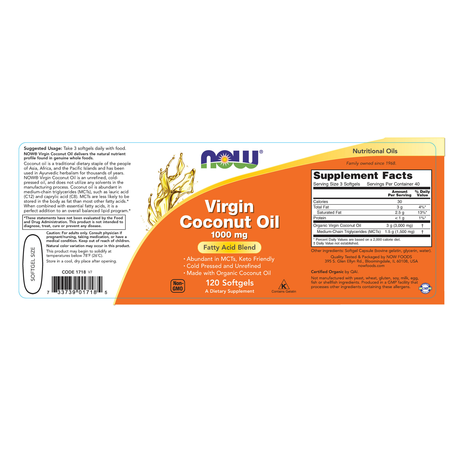 Virgin Coconut Oil 1000mg 120 Capsules CONTAINS CAPRYLIC ACID FOR