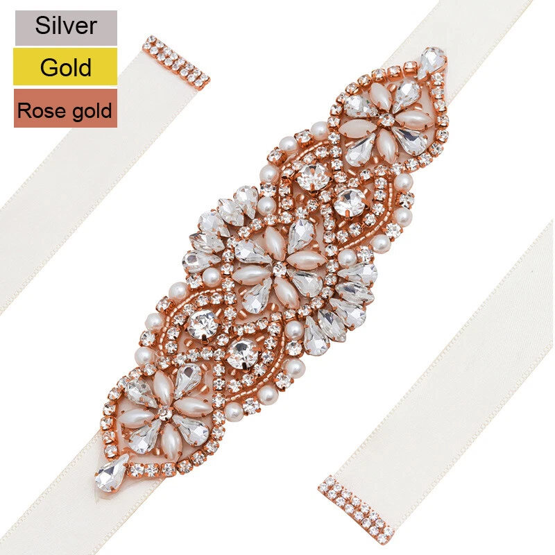 Crystal Bridal Sash Embellished Rhinestone Wedding Belt Silver