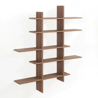 5 Level Asymmetric Floating Shelf Storage Organizer Laminated MDF Weathered Oak