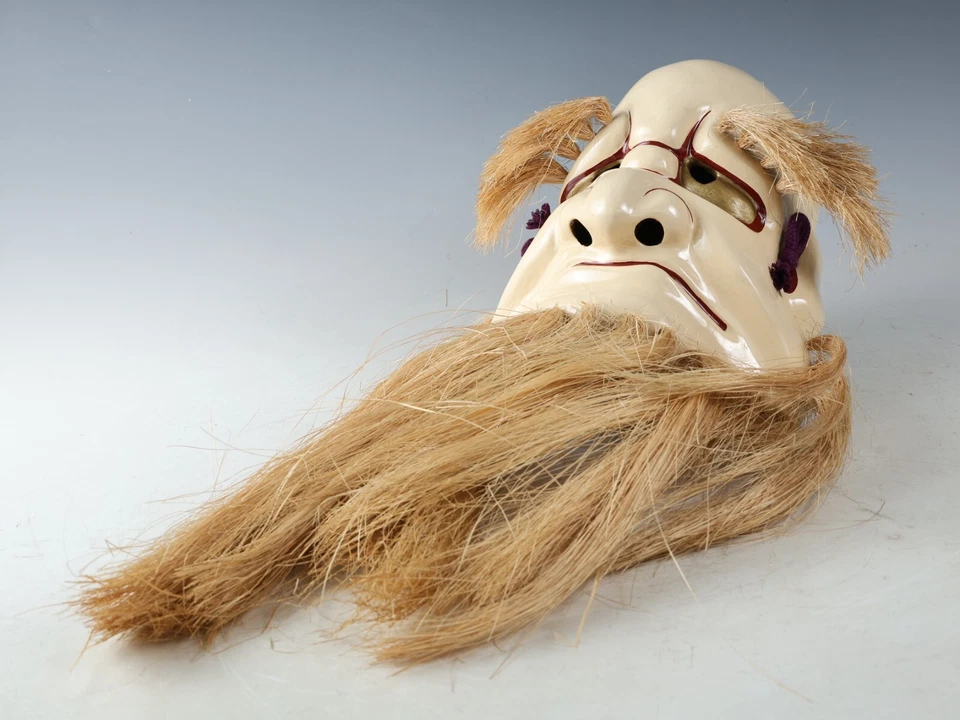 Antigua placa de máscara vintage de madera Noh Kagura - Omoikane- producto Showa Foto 3 de 4