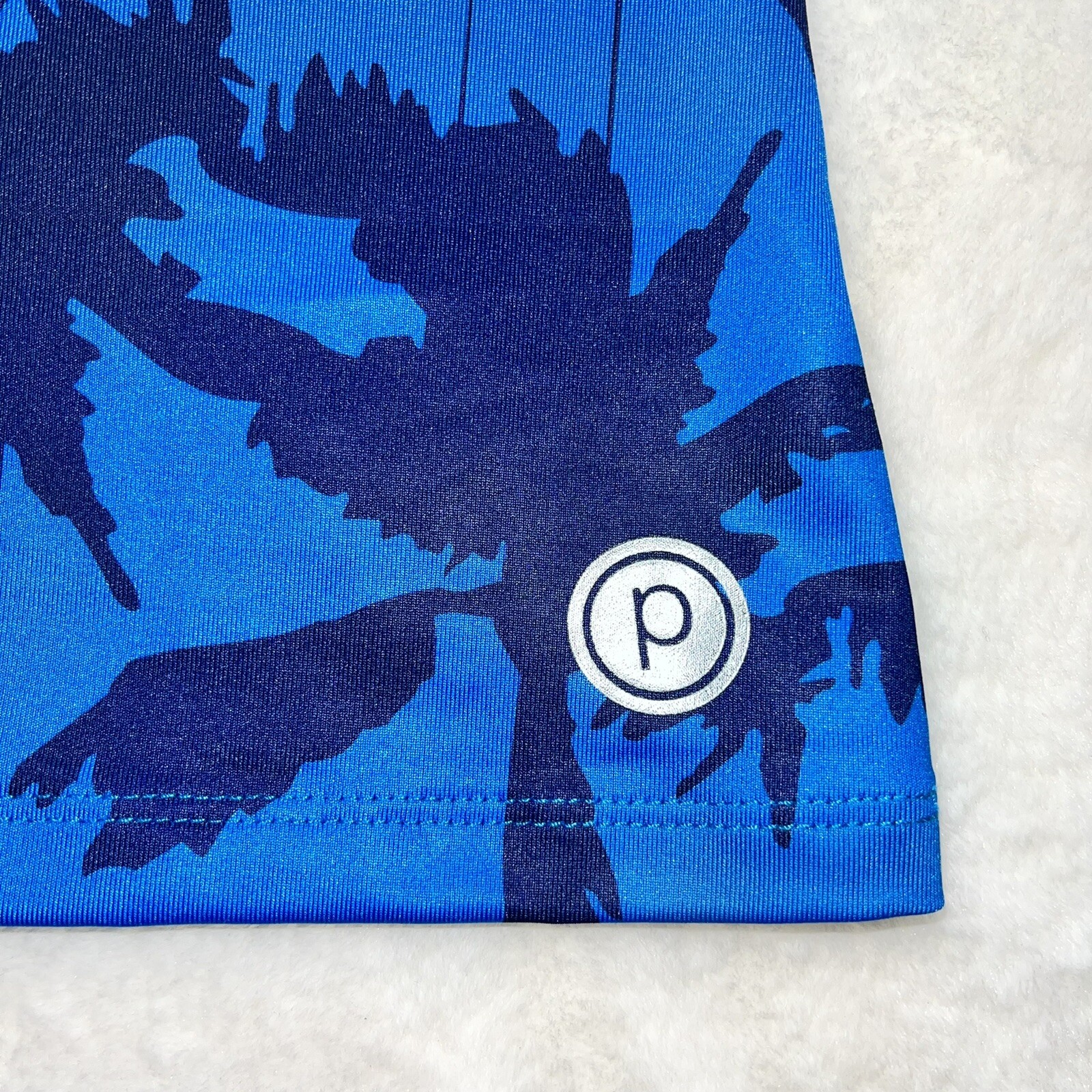 Pure Barre Lynx Blue & Yellow Palm Tree Pattern Y-Strap Tank Top Woman’s Sz SM