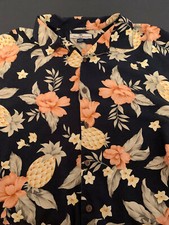 Tommy Bahama Hawaiian Camp Silk Shirt XL Pineapple Hibiscus Flowers Cruisewear