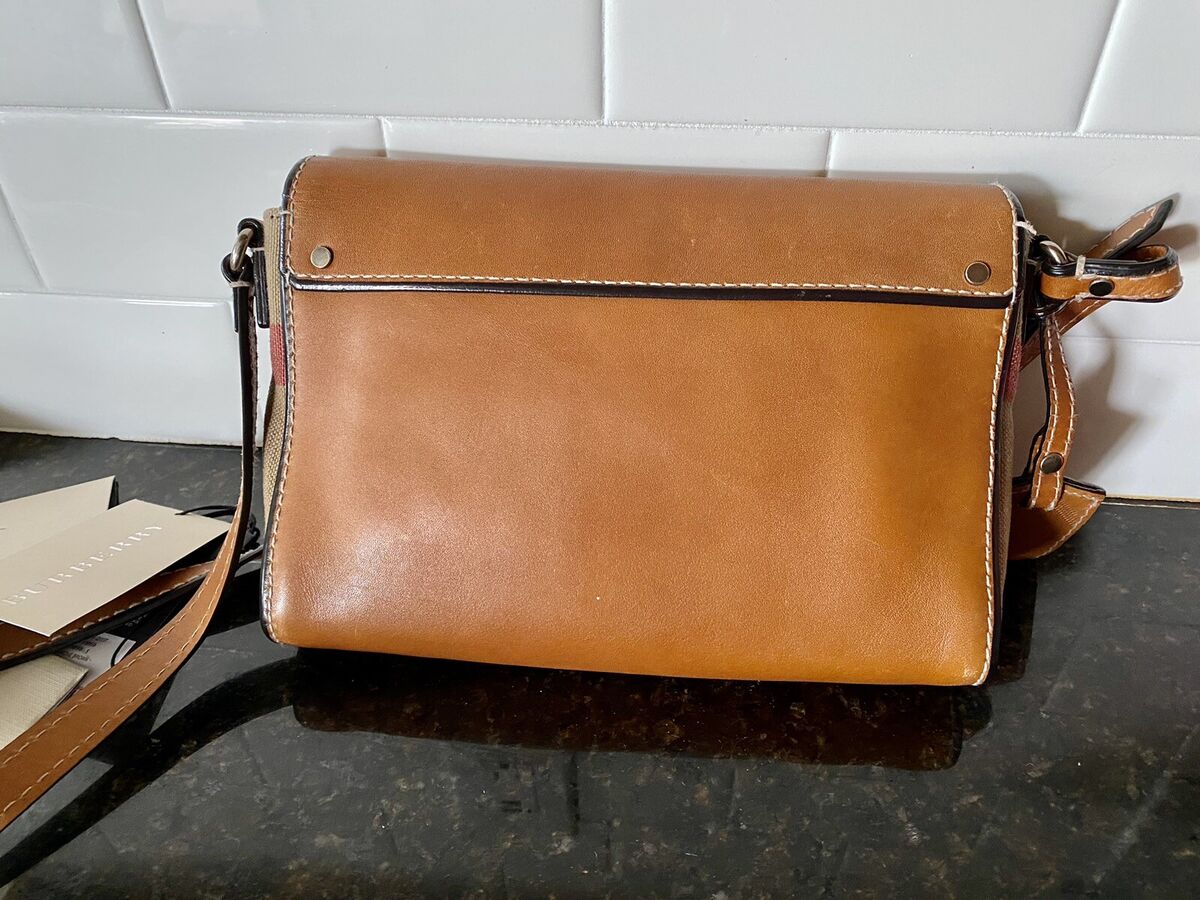 BURBERRY 'Henham' Canvas Check Small Crossbody Bag Saddle BURBERRY 'Henham' Canvas Check Small Crossbody Bag Saddle