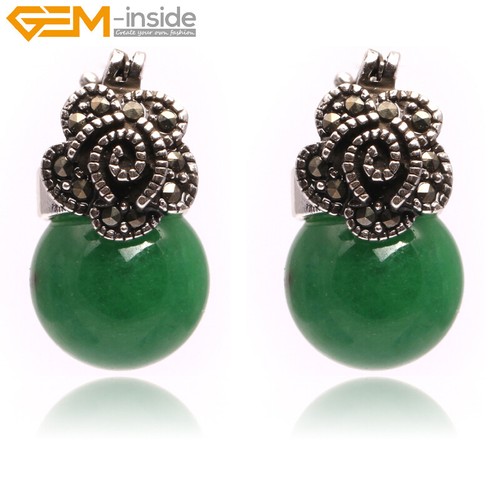 Pendientes de piedra arenisca perla blanca flor plata marcasita cuentas encanto - Imagen 27 de 48