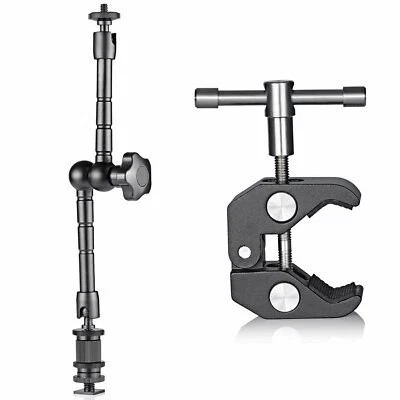 Braccio magico articolato ad attrito 11" con clip granchio per fotocamera DSLR luce led NUOVO