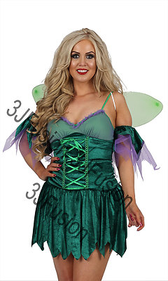 Damen Erwachsene GRÜN Fee Pixie Kostüm Käfer/Bienen Outfit mit GRATIS Flügeln (CK)