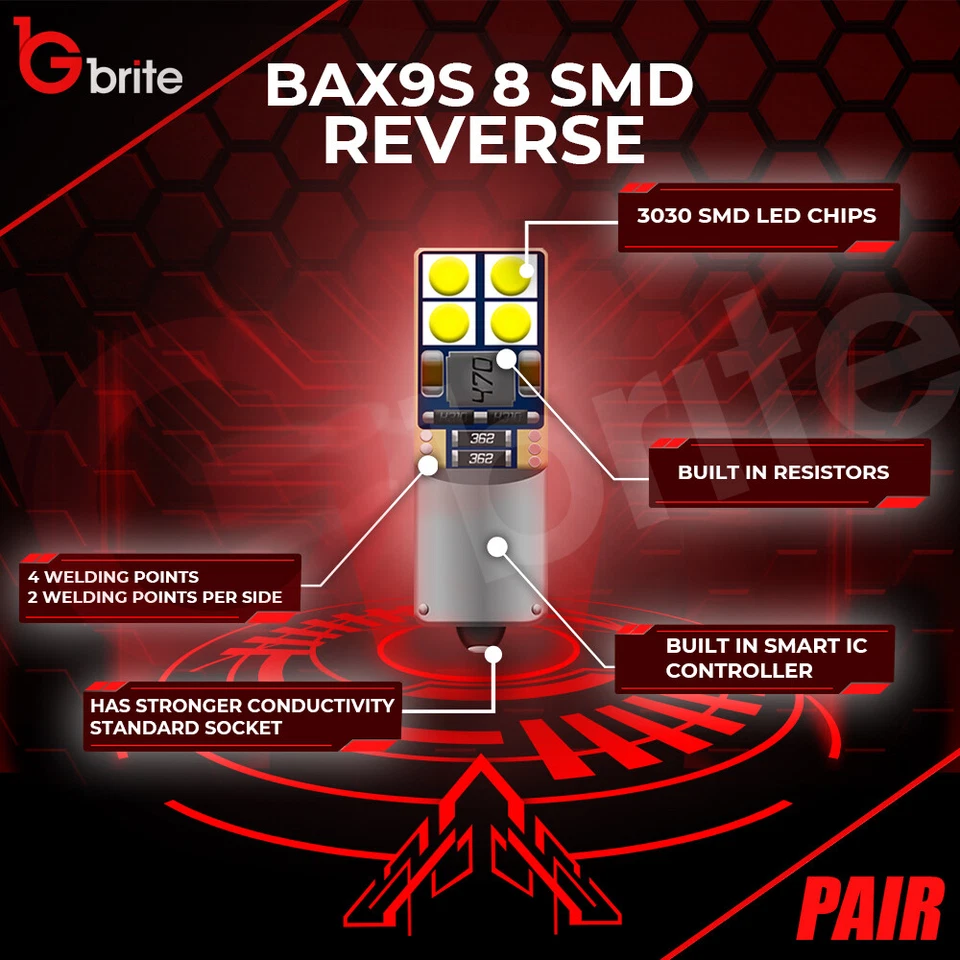 2x Audi A3 S3 RS3 8v Reverse White canbus Bulbs 8smd 3030 SMD Error Free BAX9S - Image 3 of 4