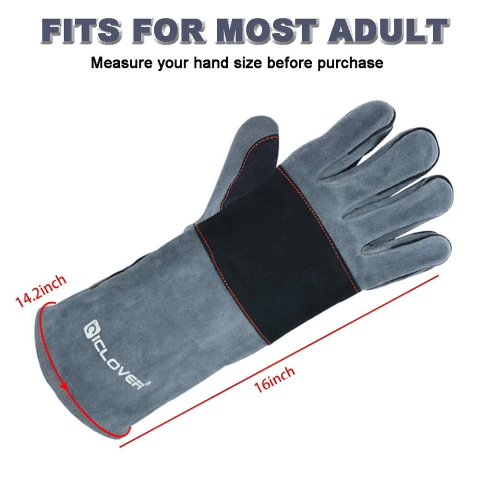 Guantes de Soldadura 16" Resistente al Calor Cuero Trabajo Barbacoa Horno Manga Protectora Foto 2 de 4