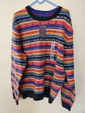 Tommy Hilfiger Men's XL Sweater Fair Isle Stripe Crew Neck Lux Cotton Multicolor