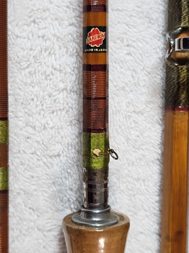 VTG 1950s Sakura Rainbow 102 Bamboo Rod Set w/ Rare Mahogany Saltwater Rod Japan - Picture 19 of 24