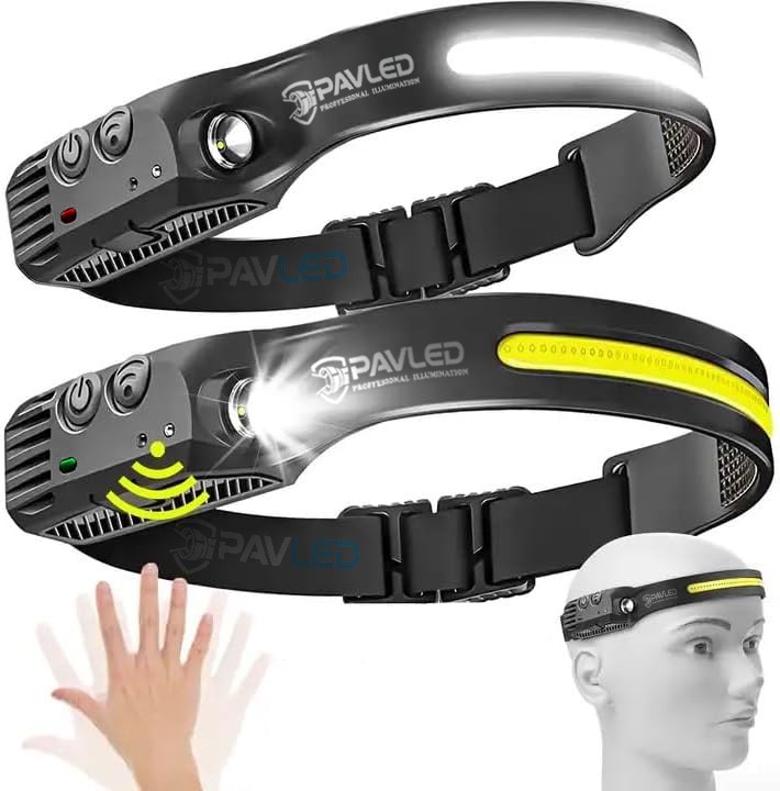 2 RECHARGEABLE 230° COB LED Head Torch/Headlamp with Sensor for Running, Camping