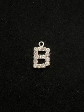 Rhinestone Initial Letter B Charm Silver Tone 1/2in