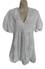 Christian Lacroix Floral Embroidery VNeck Puff Sleeve Bubble Hem MiniDress Sz M